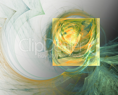 Abstract fractal design.  Yellow square and green bends