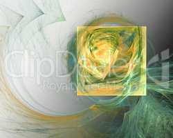 Abstract fractal design.  Yellow square and green bends