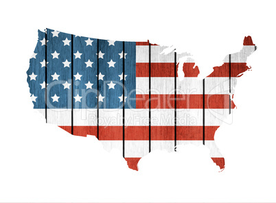 USA Map With Wooden Flag