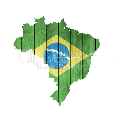 Brazilian Map With Wooden Flag