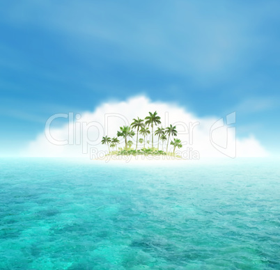 Ocean And Tropical Island With Palms