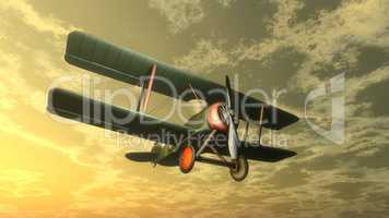 Biplane by sunset - 3D render