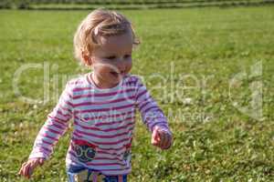 kleines Mädchen Kind rennt lachend über eine Wieser
