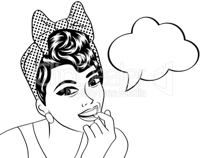 pop art cute retro woman in comics style in black and white