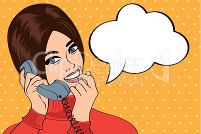 woman chatting on the phone, pop art illustration