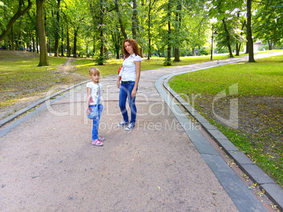 Daughter and mother in the park