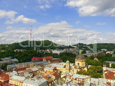 Lviv in Ukraine central district skyline