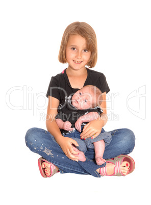 Young girl with three weeks old baby.