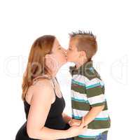 Mother kissing her little boy.