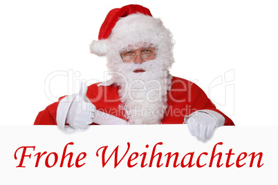Weihnachtsmann Nikolaus zeigt Frohe Weihnachten Weihnachtskarte