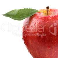 Macro roter Apfel Frucht mit Blatt Freisteller