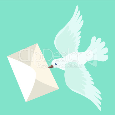 White carrier pigeon brings a letter