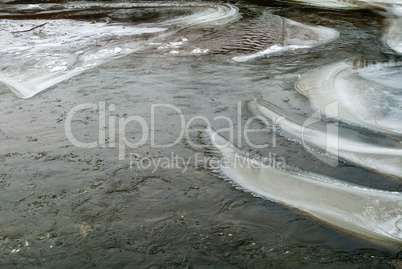 Abstract smooth curved ice melting in river