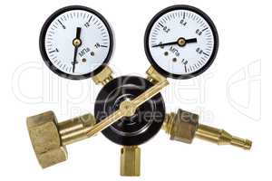 Gas pressure regulator with manometer, isolated with clipping pa