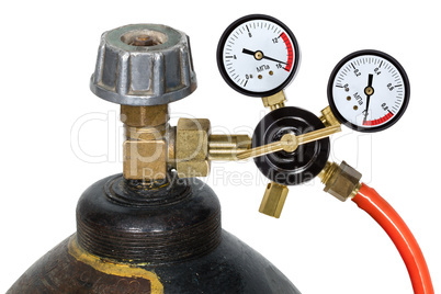 Gas pressure regulator with manometer, isolated on white backgro