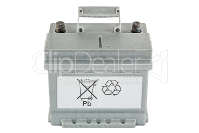 Recycling of lead-acid batteries, isolated on white background