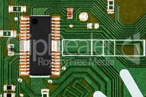 Electronic circuit board with chip and radio components