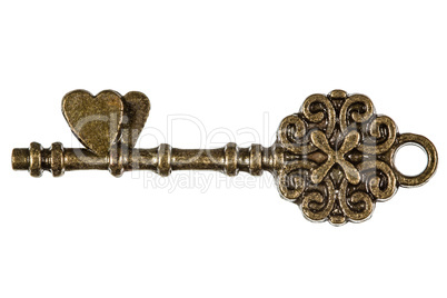 Key from the heart, a symbol of romantic relationships, isolated
