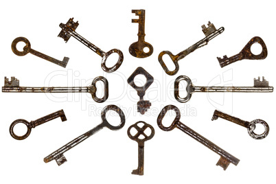 Set of old keys, isolated on white background