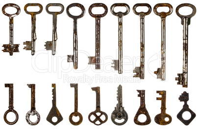 Set of old keys, isolated on white background