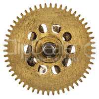 Pinion of old clock mechanism, isolated on white background