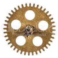 Pinion of old clock mechanism, isolated on white background