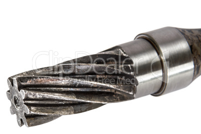Splined connection of shaft, isolated, on a white background