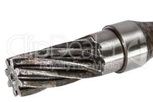 Splined connection of shaft, isolated, on a white background