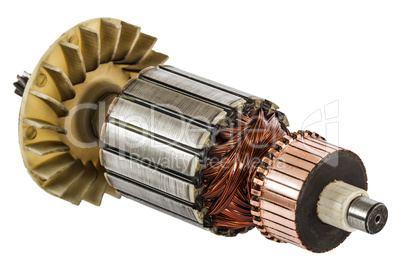 Rotor of electric motor close-up, isolated on white background