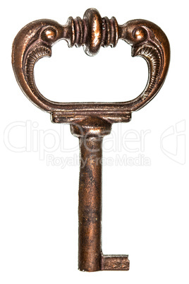 Old key from lock, isolated on white background