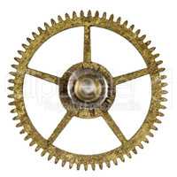 Pinion of old clock mechanism, isolated on white background