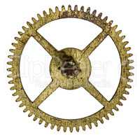 Pinion of old clock mechanism, isolated on white background