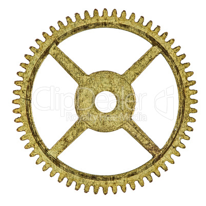 Pinion of old clock mechanism, isolated on white background