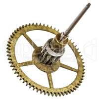 Pinion of old clock mechanism, isolated on white background