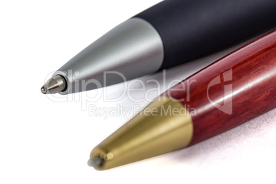 Pens close-up, isolated on white background, with clipping path