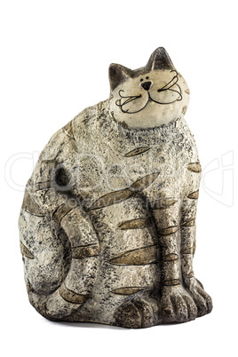 Ceramic figurine cat, isolated on white background