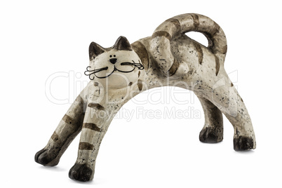 Ceramic figurine cat, isolated on white background