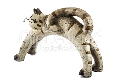 Ceramic figurine cat, isolated on white background
