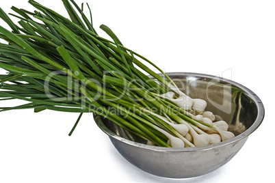 Tuft of raw garlic for cooking, isolated on white background