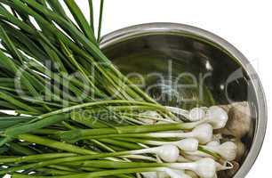 Tuft of raw garlic for cooking, isolated on white background