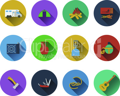 Set of camping icons in flat design