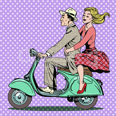 man woman scooter retro