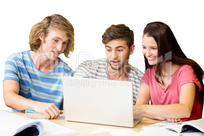 College students using laptop in library