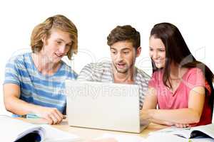 College students using laptop in library