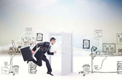 Composite image of running businessman