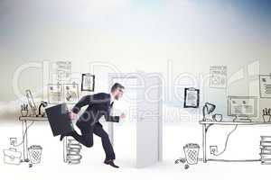 Composite image of running businessman