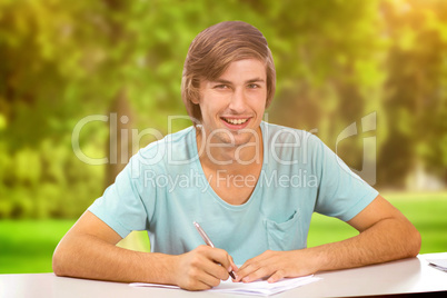 Composite image of student working