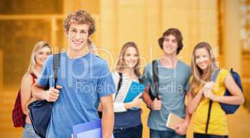 Composite image of a group of smiling college students look into