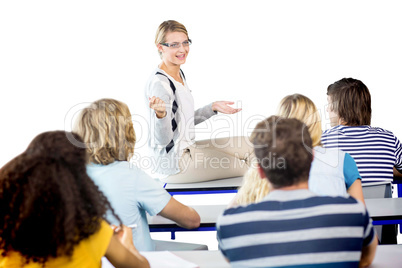 Teacher teaching students in class