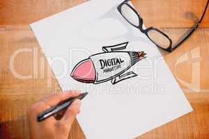 Composite image of digital marketing rocket